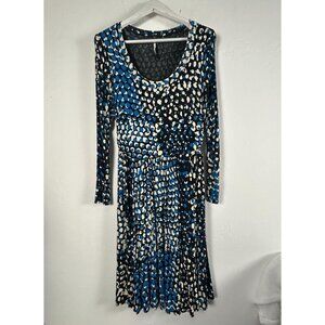 Plenty by Tracy Reese Anthropologie Blue Black Long Sleeve Dotscape Dress Medium